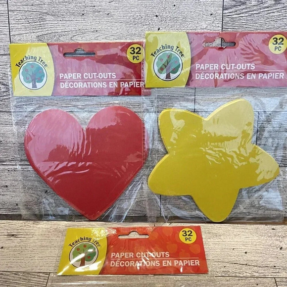 NEW LOT OF 3 TEACHING TREE PAPER CUT-OUTS-Hearts And Stars - Picture 2 of 3